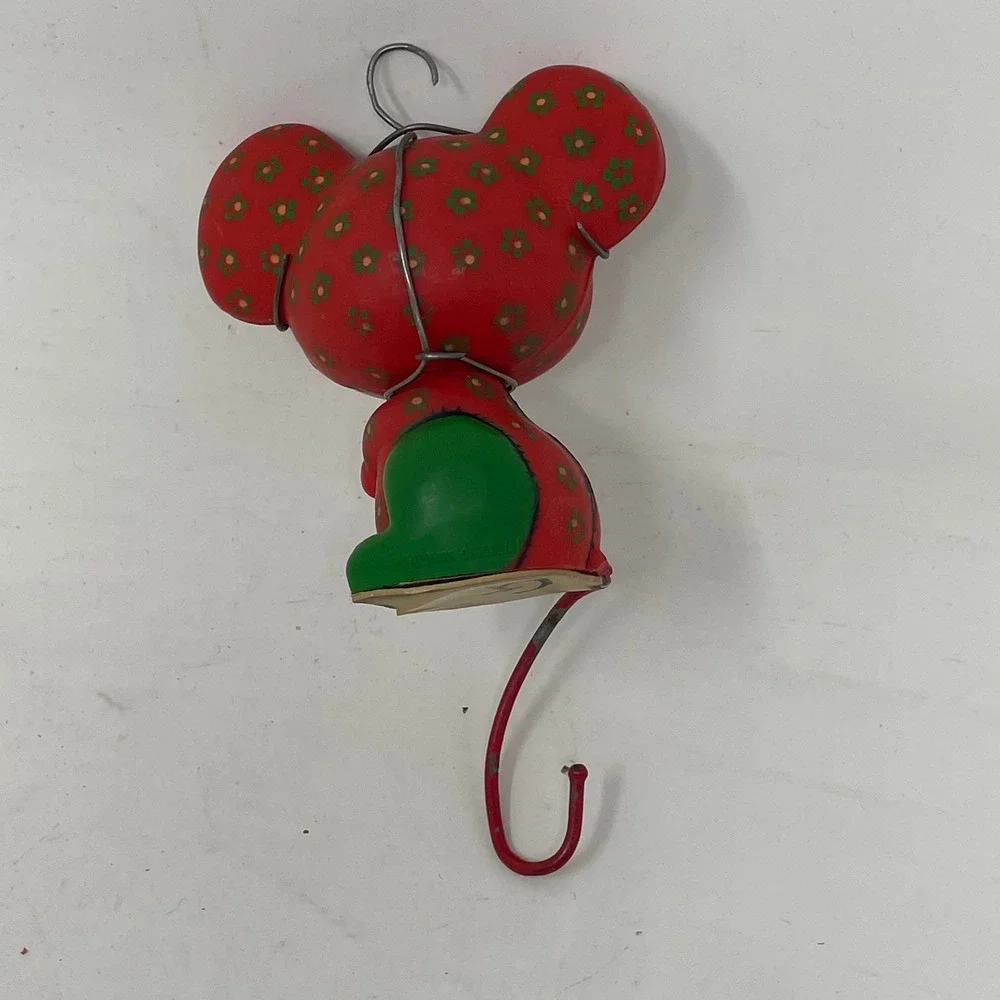 Vintage Mouse Christmas Ornament Red Green Floral Pattern Retro Whimsical Decor